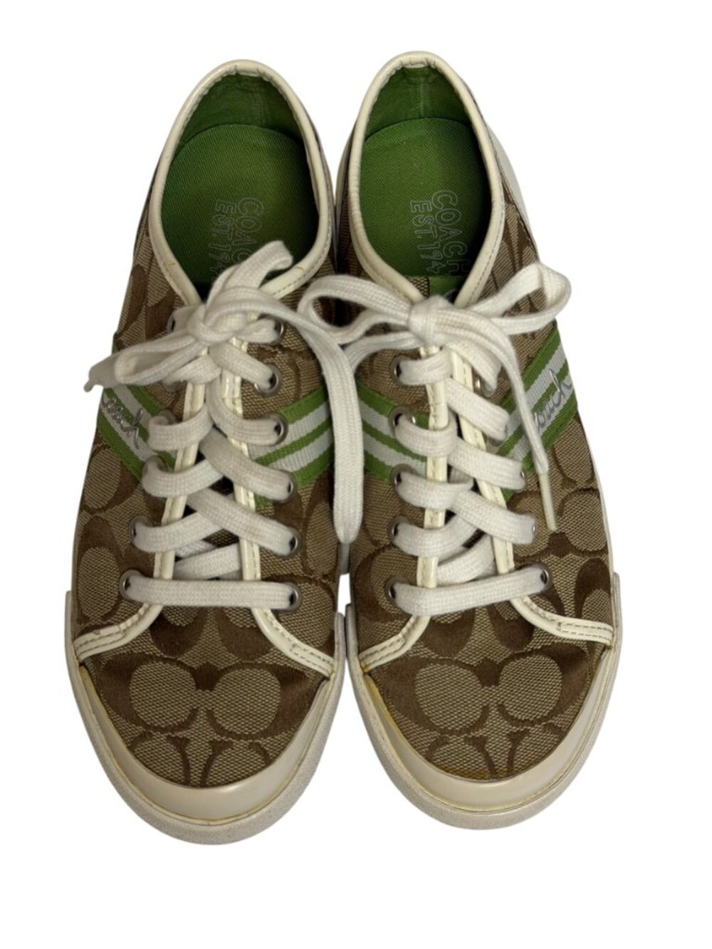 Coach Folly Signature Womens Sneakers Canvas Logo Tan Grass White 6 - Picture 4 of 10